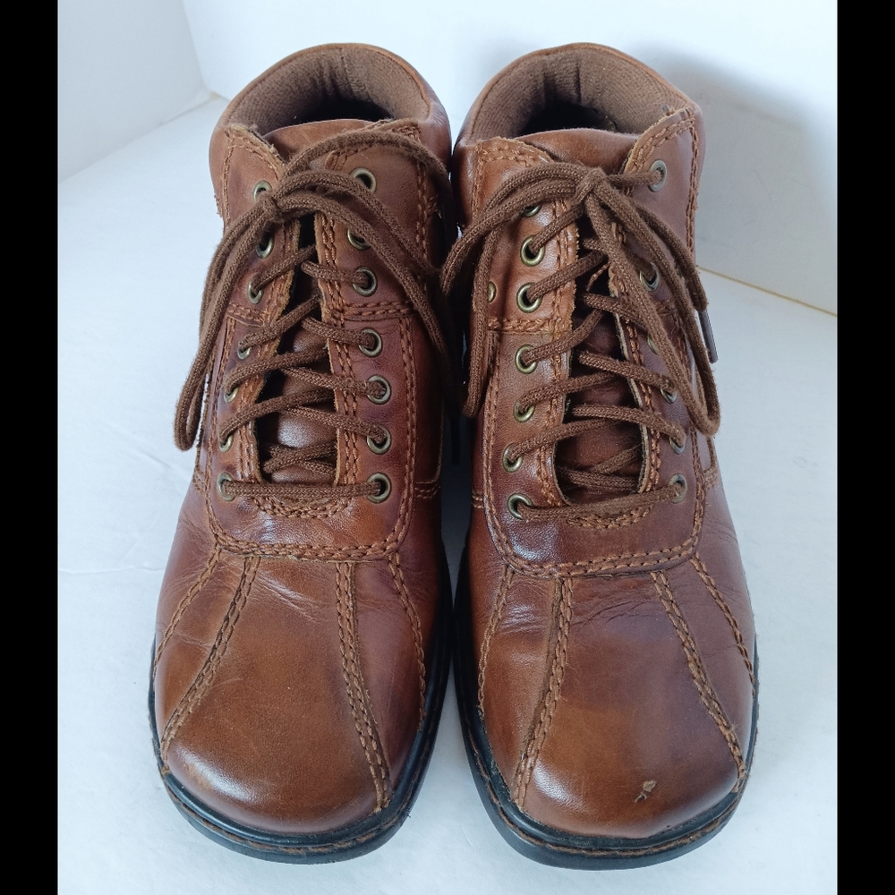 🤎 Dr. Scholl's Ella Brown Leather Boots Lace-Up Womens 6 Ankle Comfort - Picture 2 of 12
